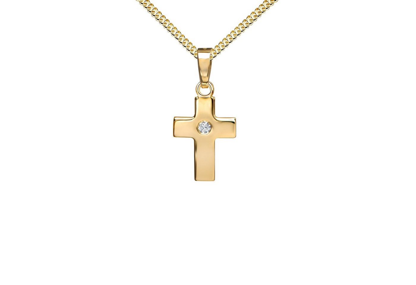 JEVELION Kreuzkette Kreuzanhänger 585 Gold mit Zirkonia - Made in Germany (Goldkreuz, für Damen und Herren), Mit Kette vergoldet- Länge wählbar 36 - 70 cm oder ohne Kette. von JEVELION