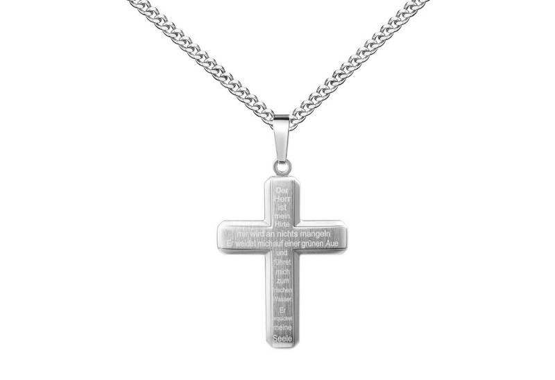 JEVELION Kreuzkette Kreuzanhänger mit "Psalm 23" Lasergravur 925 Silber - Made in Germany (Silberanhänger, für Damen und Herren), Mit Silberkette 925 - Länge wählbar 36 - 70 cm oder ohne Kette. von JEVELION