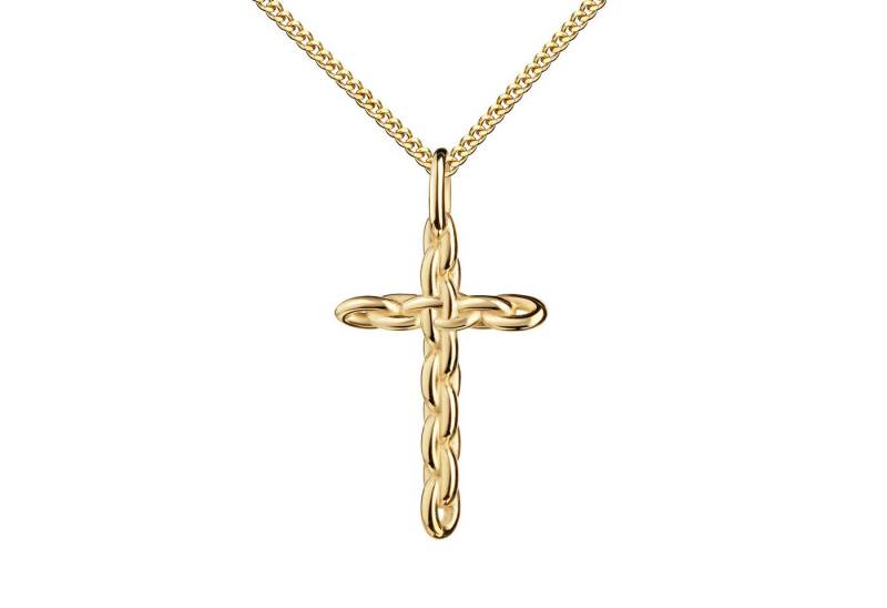 JEVELION Kreuzkette Kreuzanhänger vergoldet Kettenglieder Verbundenheit - Made in Germany (vergoldeter Silberanhänger, für Damen und Herren), Mit Kette vergoldet- Länge wählbar 36 - 70 cm oder ohne Kette. von JEVELION