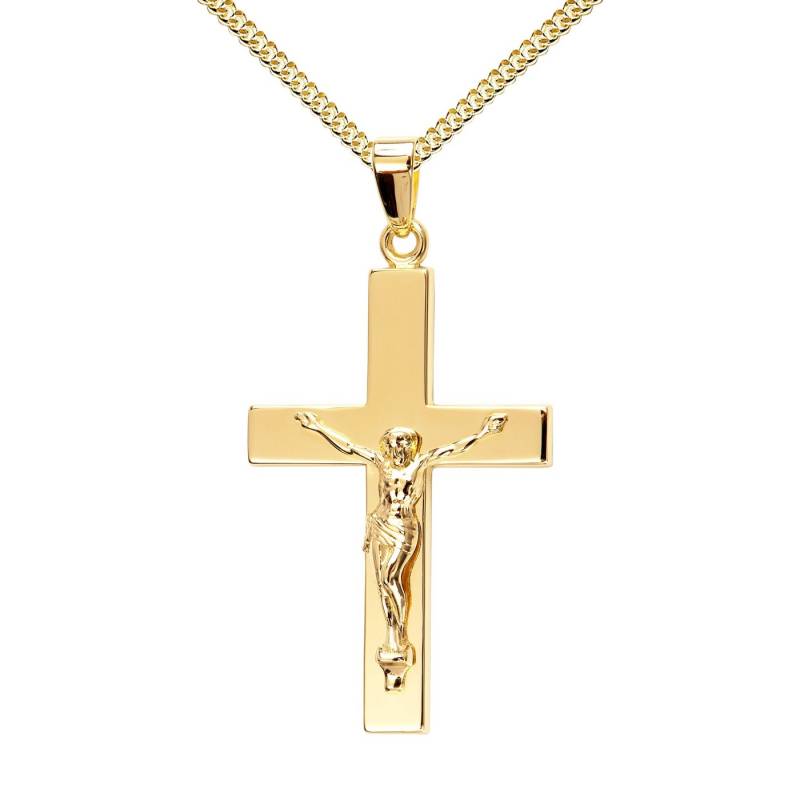 JEVELION Kreuzkette Kruzifix 333 Gold - Made in Germany (Goldkreuz, für Damen und Herren), Mit Kette vergoldet- Länge wählbar 36 - 70 cm oder ohne Kette. von JEVELION
