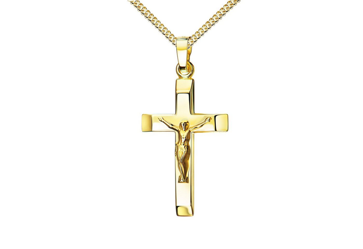 JEVELION Kreuzkette Kruzifix 750 Gold - Made in Germany (Goldkreuz, für Damen und Herren), Mit Kette vergoldet- Länge wählbar 36 - 70 cm. von JEVELION