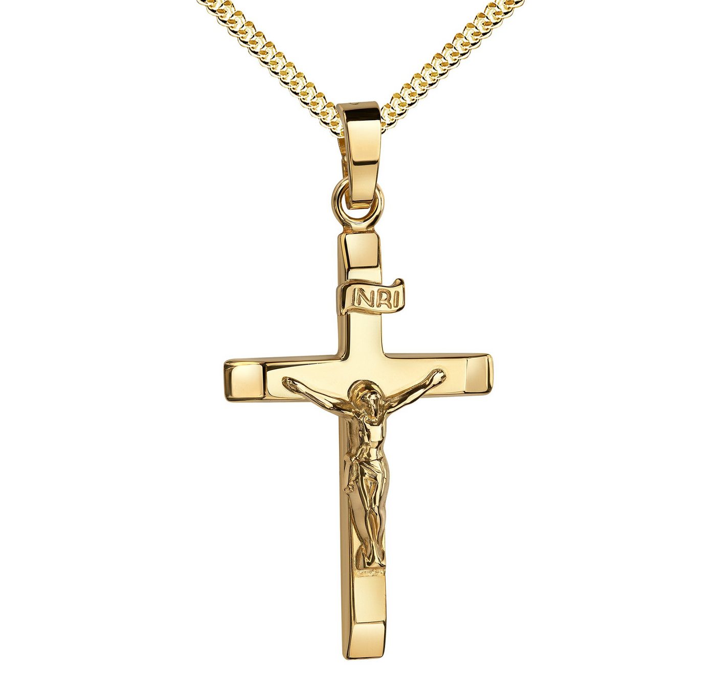 JEVELION Kreuzkette Kruzifix Kreuz-Anhänger 333 Gold - Made in Germany (Goldanhänger, für Damen und Herren), Mit Kette vergoldet- Länge wählbar 36 - 70 cm. von JEVELION