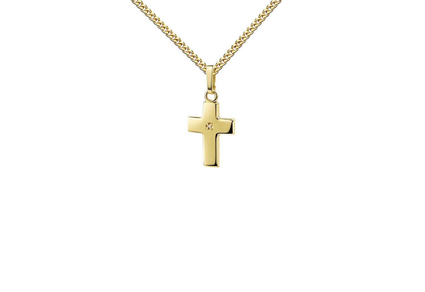JEVELION Kreuzkette Taufkreuz Anhänger 333 Gold + Zirkonia (Goldkreuz, für Damen und Kinder), Mit Kette vergoldet- Länge wählbar 36 - 70 cm oder ohne Kette. von JEVELION