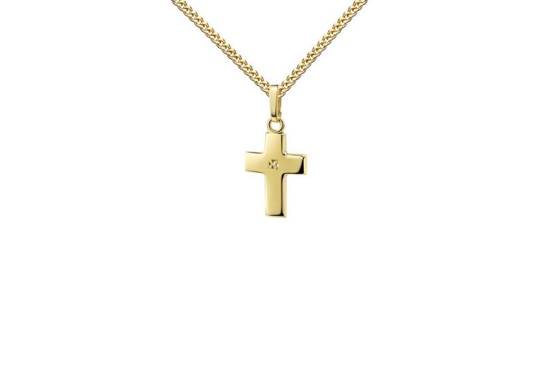 JEVELION Kreuzkette Taufkreuz Anhänger 333 Gold + Zirkonia (Goldkreuz, für Damen und Kinder), Mit Kette vergoldet- Länge wählbar 36 - 70 cm oder ohne Kette. von JEVELION