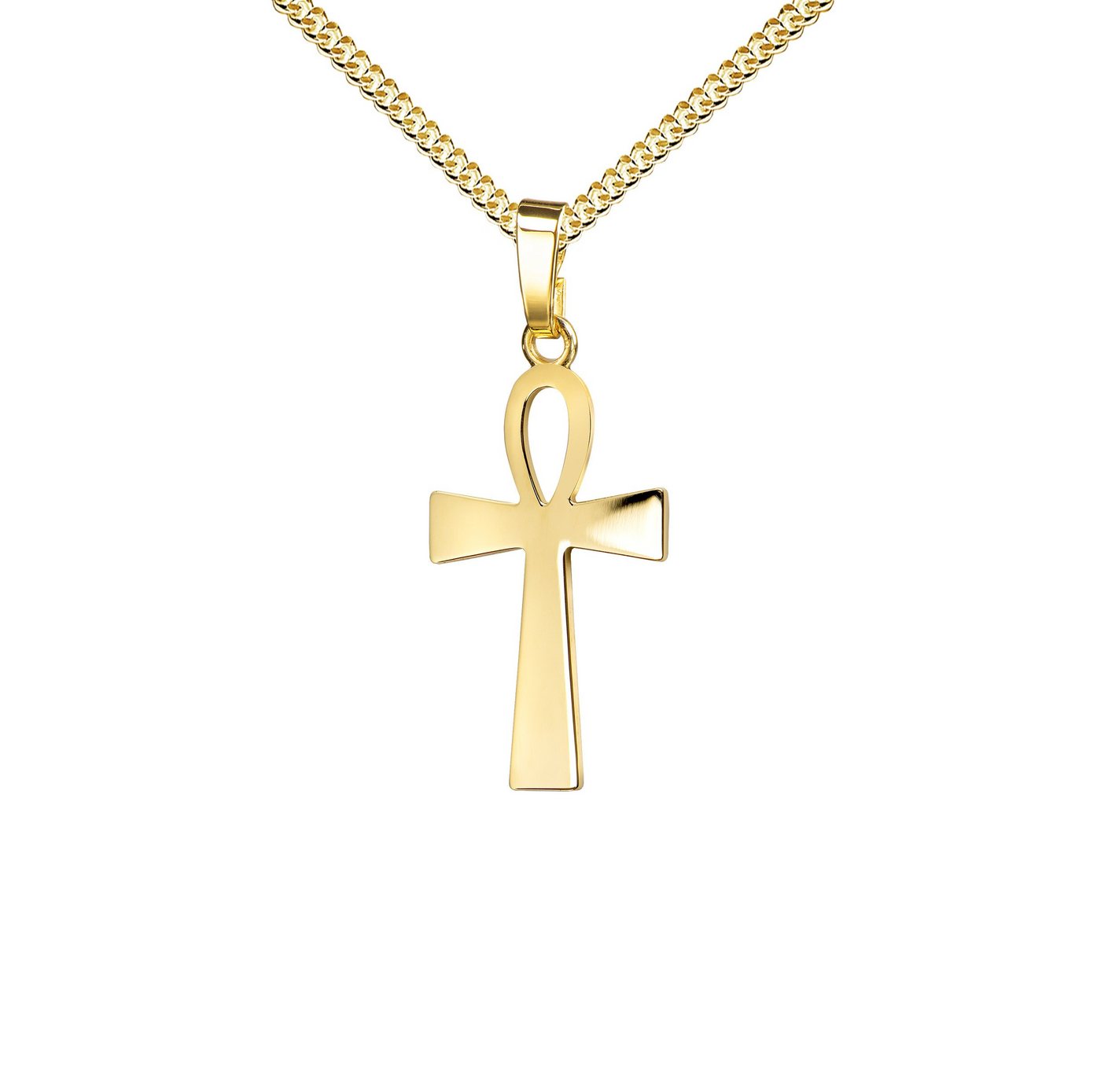 JEVELION Kreuzkette ägyptisches Kreuz 333 Gold - Made in Germany (Goldkreuz, für Damen und Herren), Mit Kette vergoldet- Länge wählbar 36 - 70 cm oder ohne Kette. von JEVELION