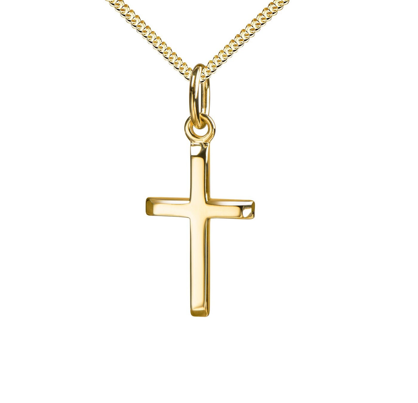 JEVELION Kreuzkette kleiner Kreuz Anhänger 750 Gold - Made in Germany (Goldkreuz, für Damen und Herren), Mit Kette vergoldet - Länge wählbar 36 - 70 cm. von JEVELION