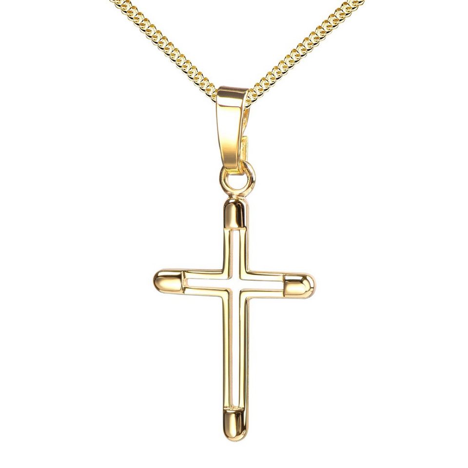 JEVELION Kreuzkette kleiner Kreuzanhänger 333 Goldkreuz - Made in Germany (Goldanhänger, für Damen und Kinder), Mit Kette vergoldet- Länge wählbar 36 - 70 cm oder ohne Kette. von JEVELION