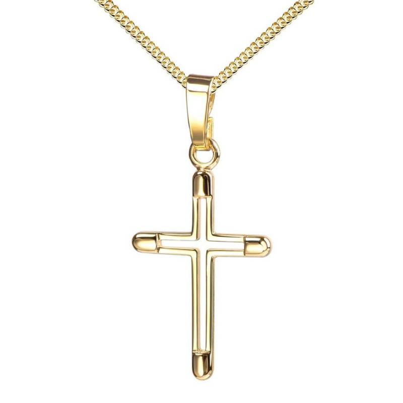 JEVELION Kreuzkette kleiner Kreuzanhänger 333 Goldkreuz - Made in Germany (Goldanhänger, für Damen und Kinder), Mit Kette vergoldet- Länge wählbar 36 - 70 cm oder ohne Kette. von JEVELION