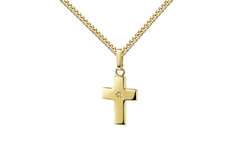 JEVELION Kreuzkette kleiner Kreuzanhänger 585 Gold + Zirkonia - Made in Germany (Gelbgoldkreuz, für Damen und Kinder), Mit Kette vergoldet- Länge wählbar 36 - 70 cm oder ohne Kette. von JEVELION