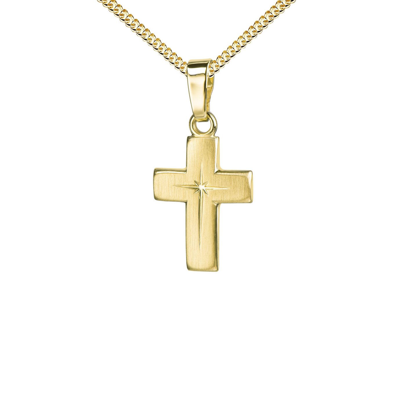 JEVELION Kreuzkette kleiner Kreuzanhänger 585 Gold - Made in Germany (Goldkreuz, für Damen und Kinder), Mit Kette vergoldet- Länge wählbar 36 - 70 cm oder ohne Kette. von JEVELION