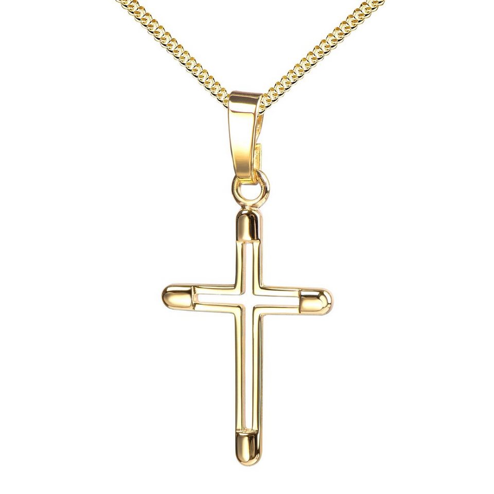 JEVELION Kreuzkette kleiner Kreuzanhänger 585 Gold - Made in Germany (Goldkreuz, für Damen und Kinder), Mit Kette vergoldet- Länge wählbar 36 - 70 cm oder ohne Kette. von JEVELION