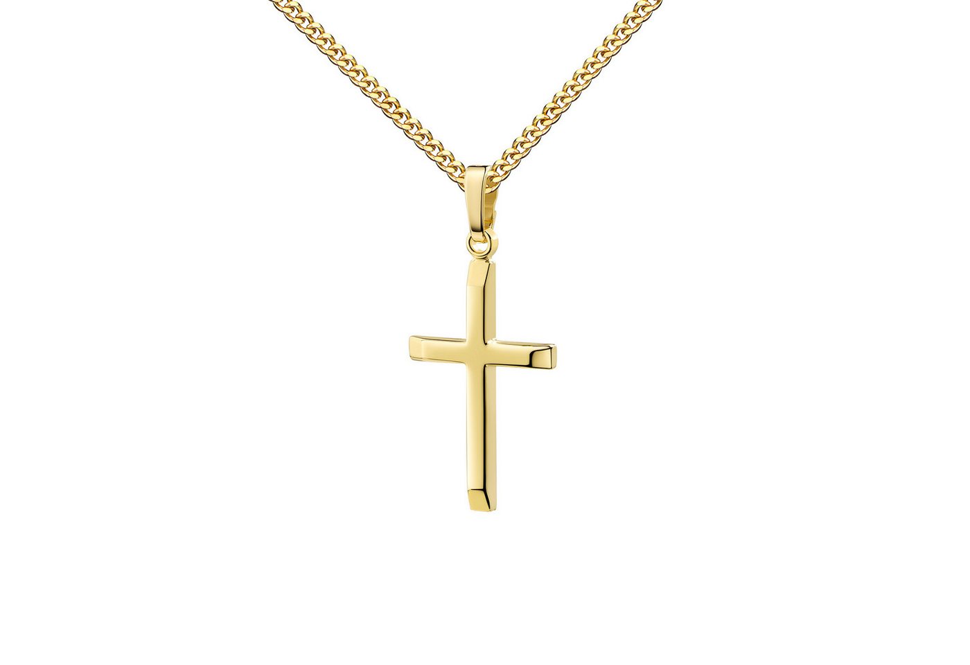 JEVELION Kreuzkette kleiner Kreuzanhänger 750 Gelbgold - Made in Germany (Goldkreuz, für Damen und Mädchen), Mit Kette vergoldet- Länge wählbar 36 - 70 cm oder ohne Kette. von JEVELION