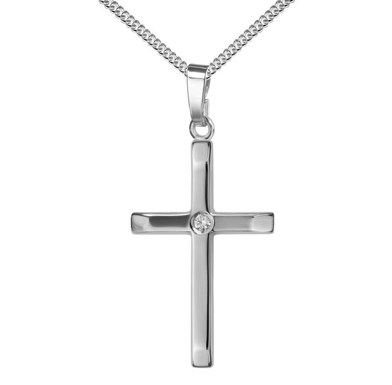 JEVELION Kreuzkette mit Brillant Anhänger 925 Silber - Made in Germany (Silberkreuz, für Damen und Herren), Mit Silberkette 925 - Länge wählbar 36 - 70 cm oder ohne Kette. von JEVELION
