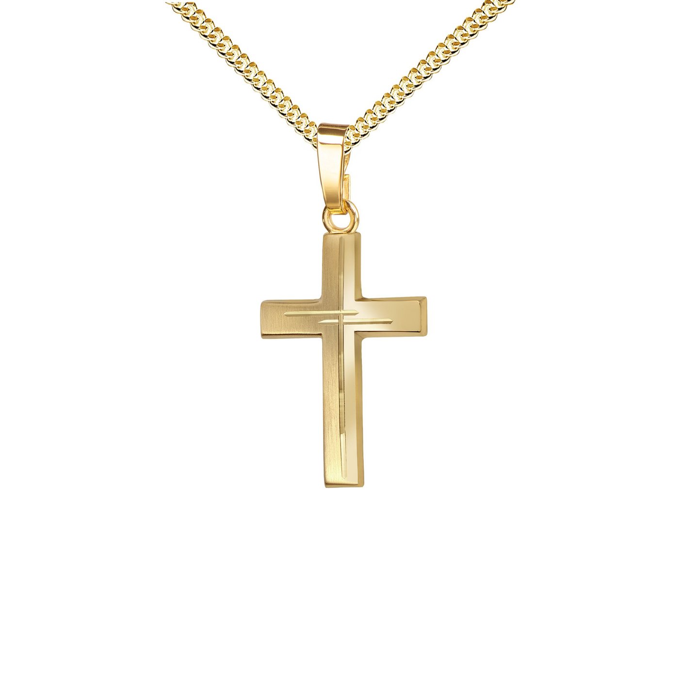 JEVELION Kreuzkette mit Diamantschliff Kreuzanhänger 333 Gold - Made in Germany (Goldkreuz, für Damen und Herren), Mit Kette vergoldet- Länge wählbar 36 - 70 cm oder ohne Kette. von JEVELION