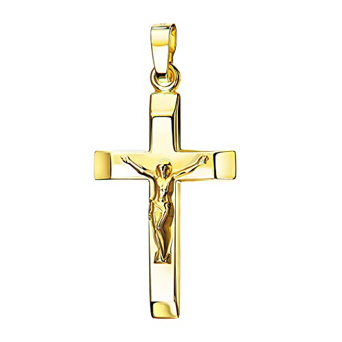 JEVELION Kruzifix-Anhänger 585 Gold 14 Karat Kreuz-Anhänger Jesus Christus Ketten-Anhänger mit Schmuck-Etui von JEVELION