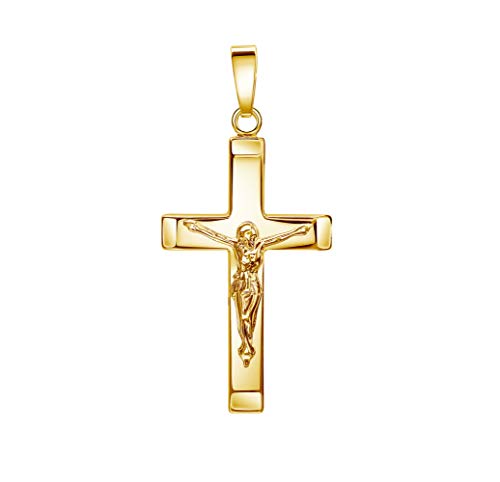 JEVELION Kruzifix Kreuz-Anhänger Goldkreuz Jesus Christus für Damen, Herren und Kinder als Kettenanhänger 585 Gold 14 Karat von JEVELION