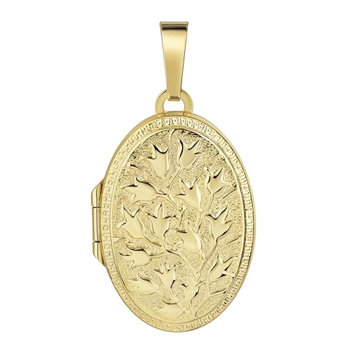 JEVELION Medaillon 333 Gold ovaler Amulett Anhänger für 2 Bilder zum Öffnen für Damen mit Schmuck-Etui und Halskette von JEVELION