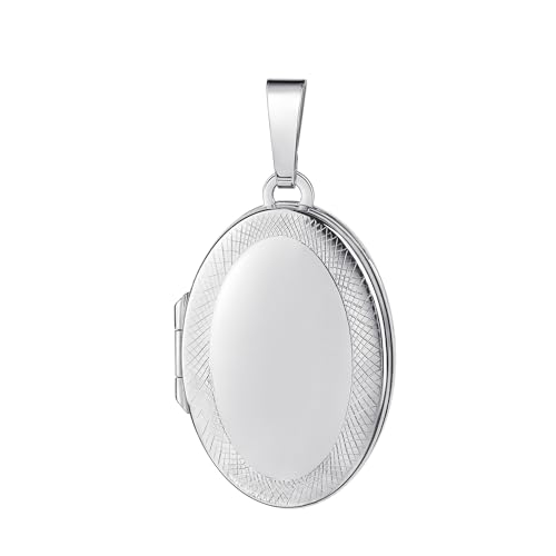 JEVELION Medaillon 925 Silber ovaler Amulett Anhänger für 2 Bilder zum Öffnen für Damen Silberamulett und Schmuck-Etui von JEVELION