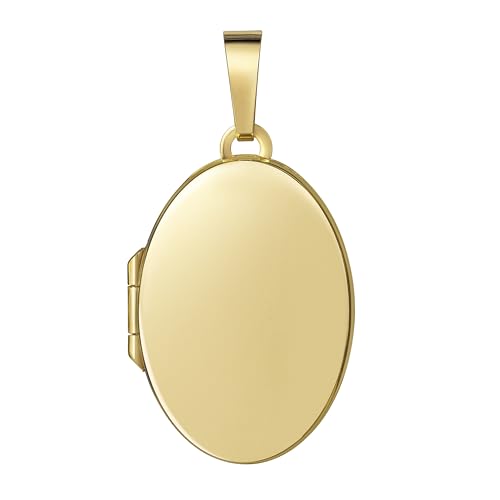 JEVELION Medaillon Anhänger für 2 Bilder 333 Gold 8 Karat Bild Amulett oval zum Öffnen für Damen mit Halskette und Schmuck-Etui von JEVELION