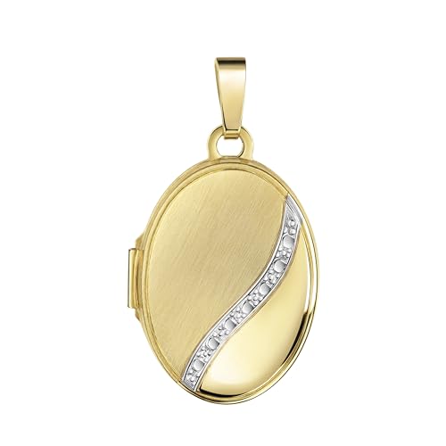 JEVELION Medaillon Gold 333/8 Karat für 2 Bilder Amulett Anhänger oval zum Aufklappen für Damen mit Halskette von JEVELION