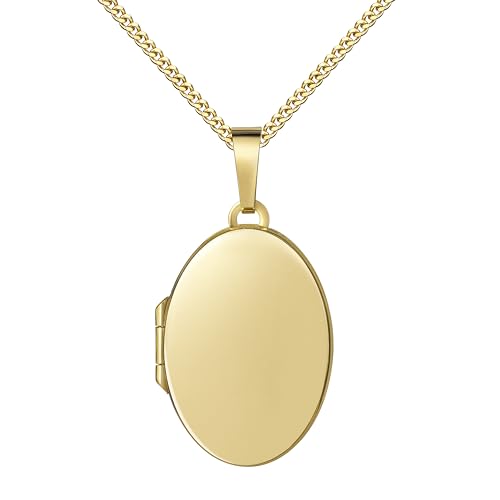 JEVELION Medaillon Gold 333/8 Karat für 2 Bilder Amulett Anhänger oval zum Aufklappen für Damen mit Halskette von JEVELION
