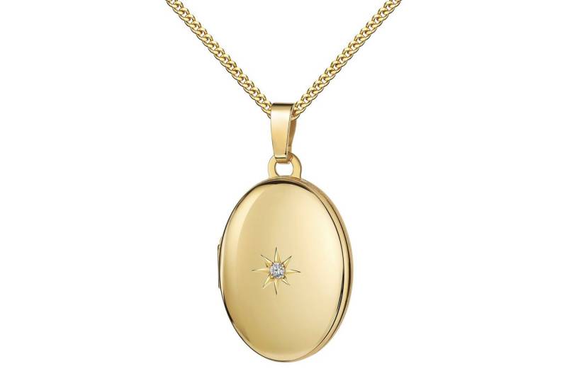 JEVELION Medallionanhänger Amulett 585 Gold mit Zirkonia-Stern Anhänger Medaillon für 2 Bilder (Foto-Amulett, für Damen und Mädchen), Mit Kette vergoldet - Länge wählbar 36 - 70 cm oder ohne Kette. von JEVELION