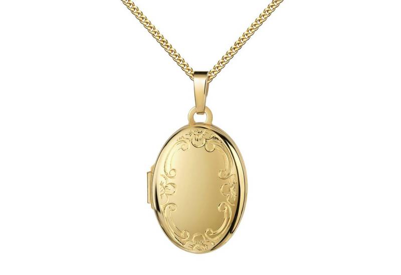 JEVELION Medallionanhänger Medaillon 750 Gold Ornament-Verzierung Anhänger zum Öffnen 2 Bilder (750er Gold Amulett, für Damen und Mädchen), Mit Kette vergoldet - Länge wählbar 36 - 70 cm oder ohne Kette. von JEVELION