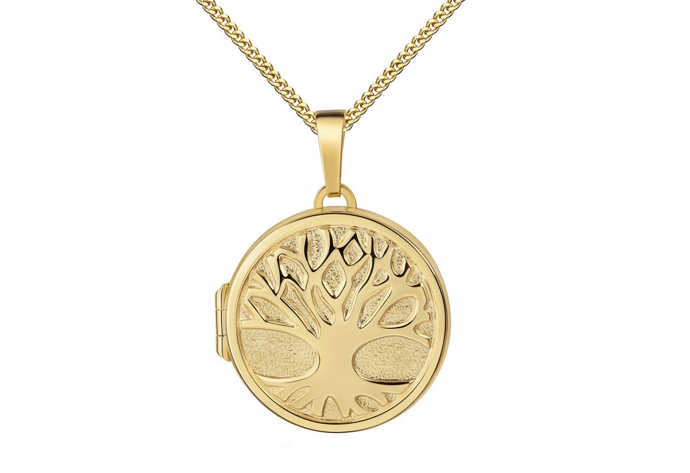 JEVELION Medallionanhänger Medaillon Gold 333 Baum des Lebens Anhänger rund zum Öffnen 2 Fotos (Bilderamulett, für Damen und Mädchen), Mit Halskette vergoldet - Länge wählbar 36 - 70 cm oder ohne Kette. von JEVELION