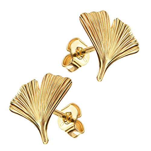 Ohrstecker Gold Ohrringe Gold 333 Gelbgold 8 Karat / 8K Ginkgoblatt-Motiv Gelbgold Ohrschmuck Gold für Damen von JEVELION