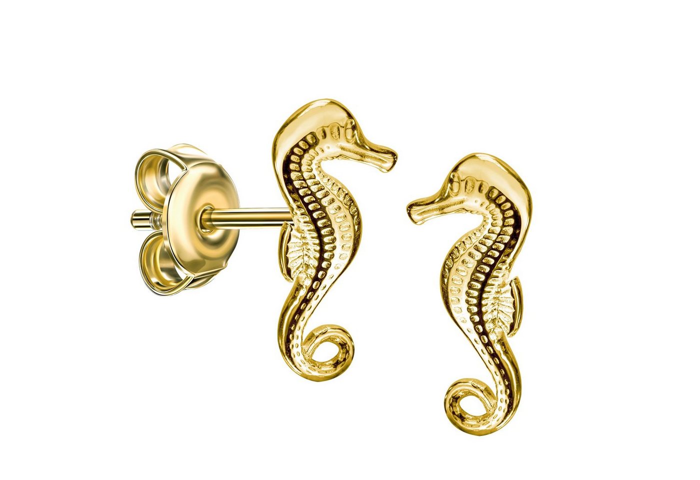 JEVELION Ohrstecker-Set Seepferdchen Ohrstecker 333 Gold (Gold Ohrschmuck, 2-tlg., für Damen und Kinder), Goldstecker - Made in Germany von JEVELION