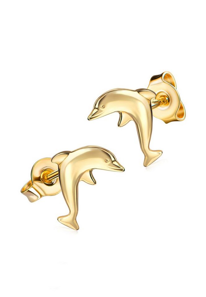 JEVELION Paar Ohrstecker 585 Gelbgold Delfin Kinder-Ohrstecker (Gold Ohrschmuck, 2-tlg., für Kinder - Mädchen), Goldstecker - Made in Germany von JEVELION