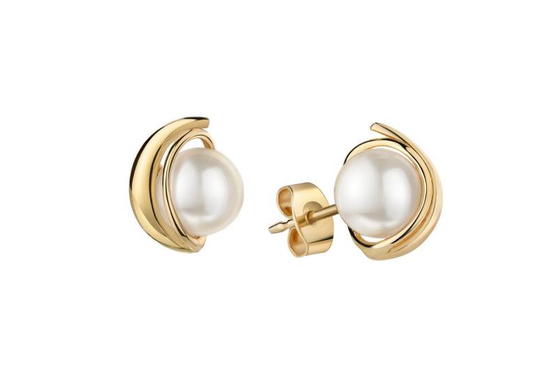 JEVELION Paar Ohrstecker 585 Gold-Design-Perlenstecker Süßwasserperle weiß (Gold Ohrschmuck, 2-tlg., für Damen und Mädchen), Goldstecker - Made in Germany von JEVELION