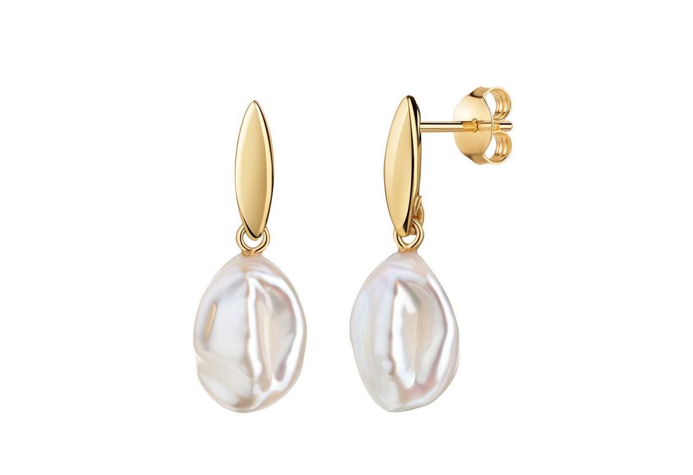 JEVELION Paar Ohrstecker 585 Gold Keshi Perle-Ohrhänger Süßwasserperle weiß (Barockperle Ohrschmuck, 2-tlg., für Damen und Mädchen), Goldstecker - Made in Germany von JEVELION