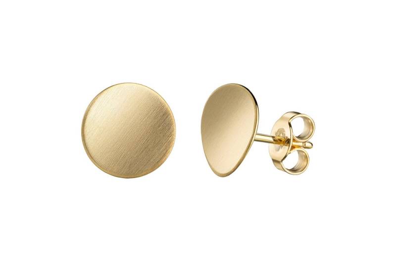 JEVELION Paar Ohrstecker 585 Gold gewölbte Scheibe Juwelier-gebürstet flach (Gold Ohrschmuck, 2-tlg., für Damen und Mädchen), Goldstecker - Made in Germany von JEVELION