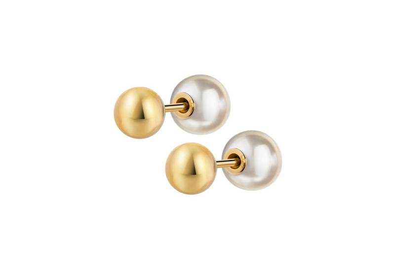JEVELION Paar Ohrstecker 750 Gelbgold echte Süßwasserperle mit Gold-Kugel (Gold Ohrschmuck, 2-tlg., für Damen und Mädchen), Perlenschmuck - Made in Germany von JEVELION