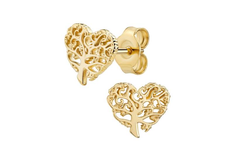 JEVELION Paar Ohrstecker Herz-Lebensbaum aus 333 Gelbgold massiv Gold (Ohrschmuck Gelbold, 2-tlg., für Damen und Mädchen), Goldschmuck - Made in Germany von JEVELION