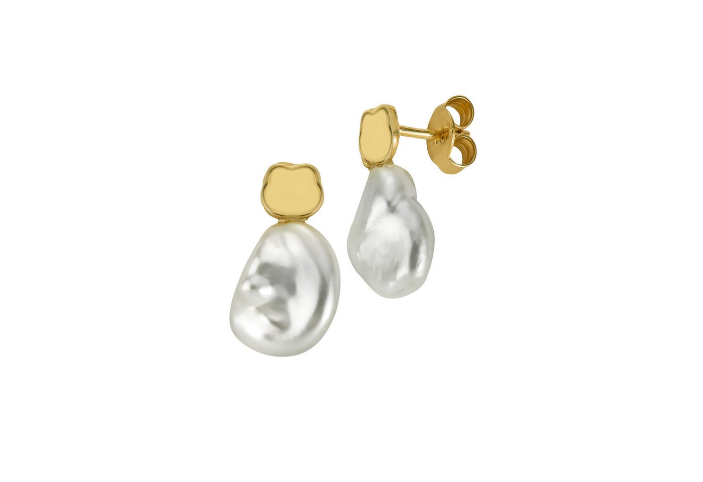 JEVELION Paar Ohrstecker Keshi Perlen Süßwasserperlen weiß - mit Kleeblatt 750 Gold (Ohrschmuck Gelbgold, 2-tlg., für Damen und Mädchen), Goldschmuck - Made in Germany von JEVELION