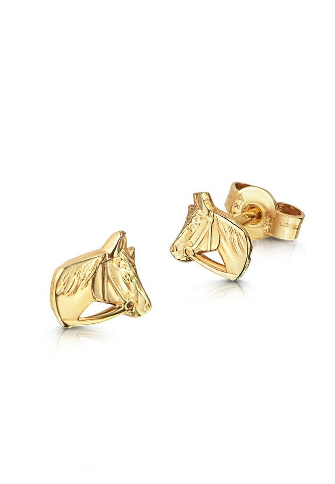 JEVELION Paar Ohrstecker Pferdekopf Kinder-Ohrstecker aus 333 Gelbgold (Gold Ohrschmuck, 2-tlg., für Kinder - Mädchen), Goldstecker - Made in Germany von JEVELION