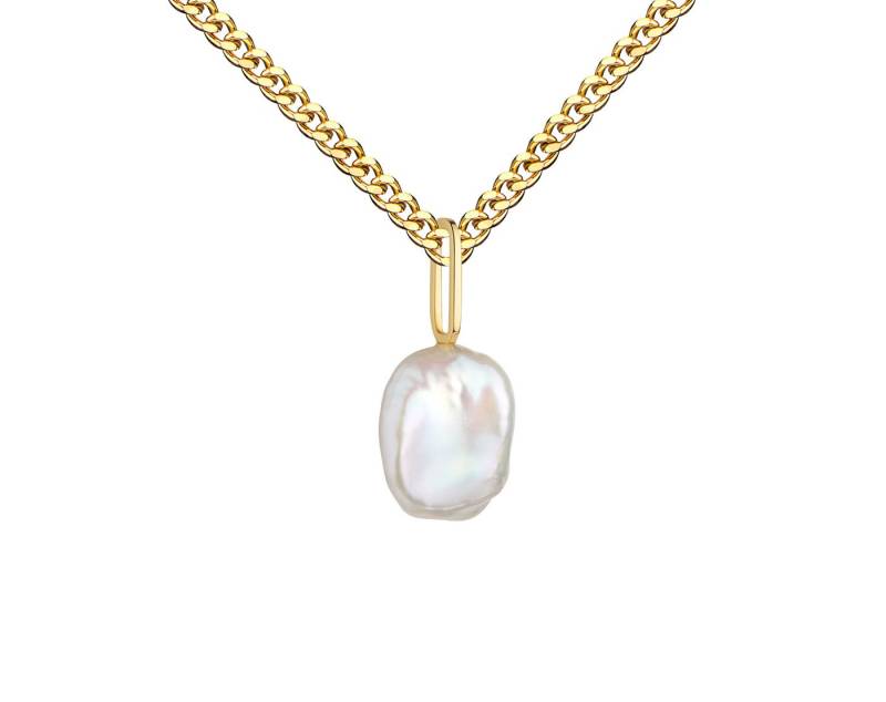JEVELION Perlenanhänger Keshi Perle Anhänger 333 Gold Süßwasser perle weiß - Made in Germany (Goldanhänger, für Damen und Mädchen), Mit Kette vergoldet- Länge wählbar 36 - 70 cm oder ohne Kette. von JEVELION