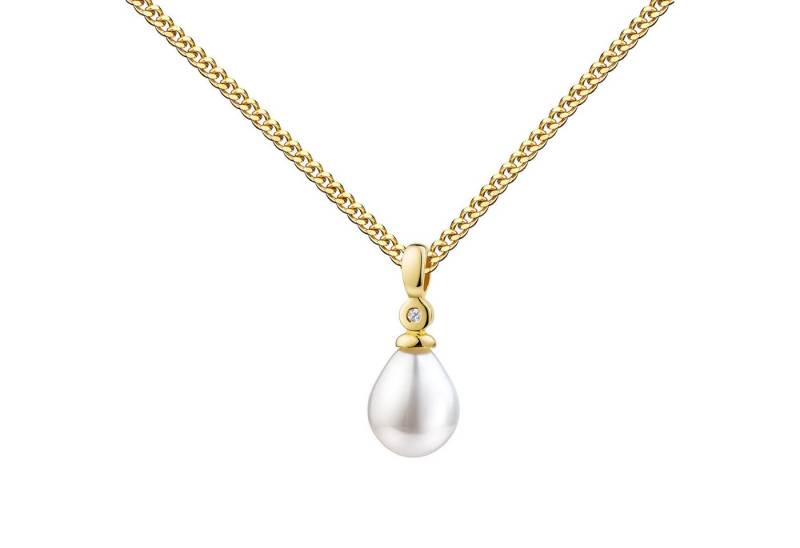 JEVELION Perlenkette 333er Gold Anhänger Süßwasserperle und Diamant mit Brillant-Schliff (Goldanhänger, für Damen und Mädchen), Mit Kette vergoldet- Länge wählbar 36 - 70 cm oder ohne Kette. von JEVELION