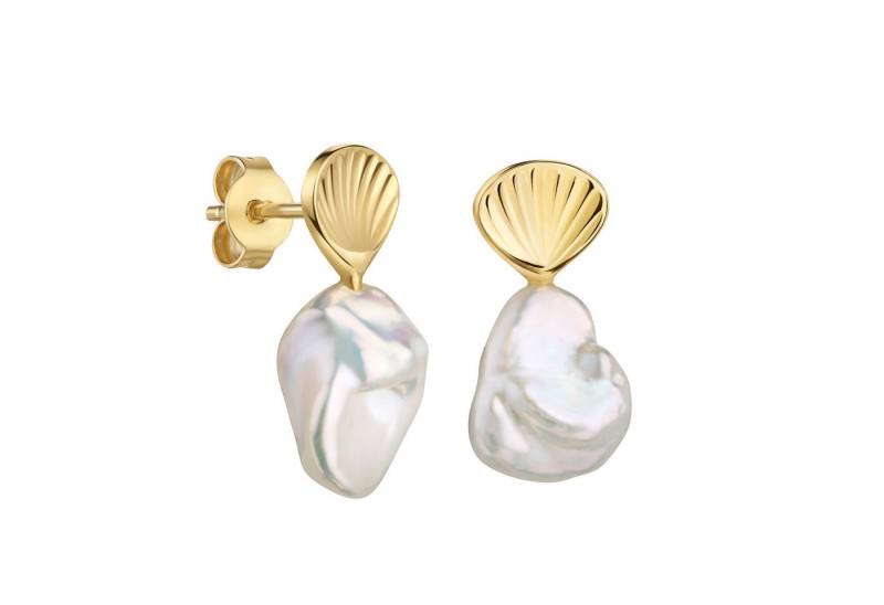 JEVELION Perlenohrringe 750 Gold Keshi Perle-Ohrhänger Süßwasserperle weiß (Barockperle Ohrstecker, 2-tlg., für Damen und Mädchen), Goldstecker - Made in Germany von JEVELION