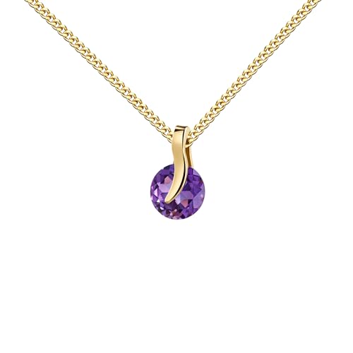 JEVELION Runder Amethyst Edelstein Anhänger massiv 333 Gold / 8 Karat. Edelsteinschmuck für Damen. Mit Damenkette 925 Silber vergoldet - Kettenlänge 50 cm. von JEVELION