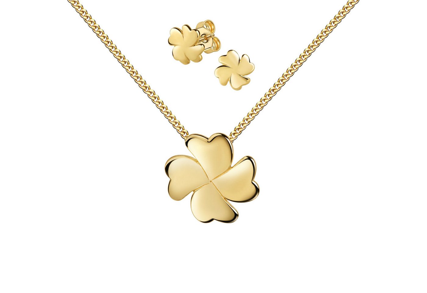 JEVELION Schmuckset 333 Gold Anhänger Kleeblatt mit 2x Ohrstecker 333 Gelbgold (Goldanhänger + Gold-Ohrschmuck, für Damen und Mädchen), Mit Kette vergoldet- Länge wählbar 36 - 70 cm oder ohne Kette. von JEVELION