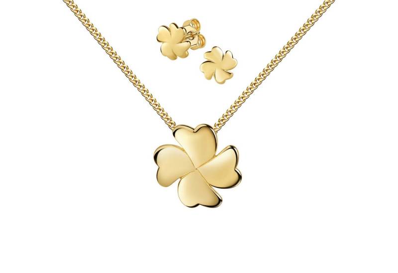 JEVELION Schmuckset 333 Gold Anhänger Kleeblatt mit 2x Ohrstecker 333 Gelbgold (Goldanhänger + Gold-Ohrschmuck, für Damen und Mädchen), Mit Kette vergoldet- Länge wählbar 36 - 70 cm oder ohne Kette. von JEVELION