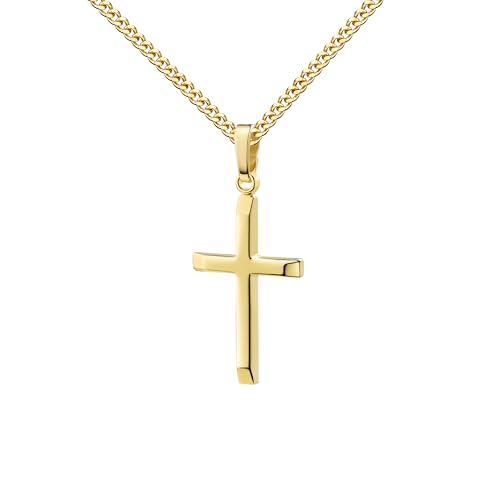 JEVELION Schmuckset 333 Gold Kreuzanhänger 8 Karat Gelbgold hochglanz poliert – Goldschmuck für Damen Mit Panzer Kette 925 Silber vergoldet - Kettenlänge 36 cm. von JEVELION