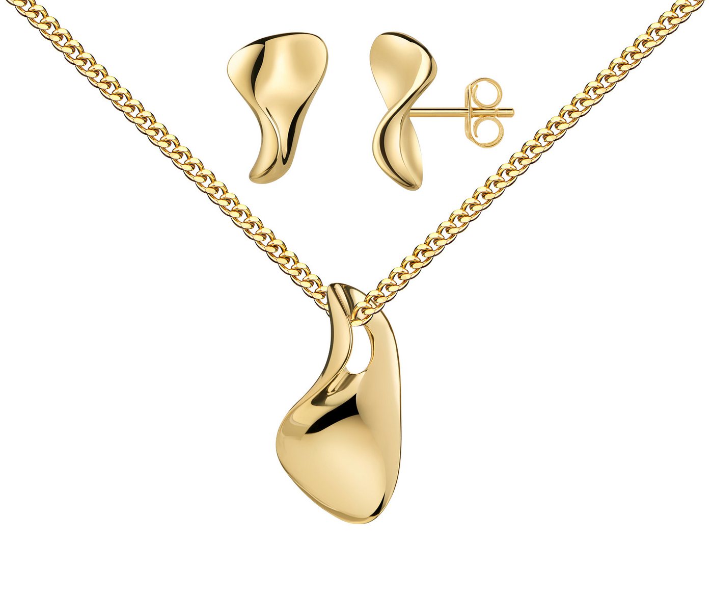 JEVELION Schmuckset Anhänger 333 Golddesign 2x Ohrstecker - Made in Germany (Goldanhänger + Gold-Ohrschmuck, für Damen und Mädchen), Mit Kette vergoldet- Länge wählbar 36 - 70 cm oder ohne Kette. von JEVELION