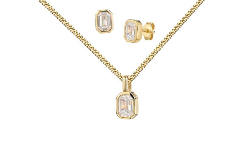 JEVELION Schmuckset Anhänger 585 Gold 2x Ohrstecker mit Zirkonia (Goldanhänger + Gold-Ohrschmuck, für Damen und Herren), Mit Kette vergoldet- Länge wählbar 36 - 70 cm oder ohne Kette. von JEVELION