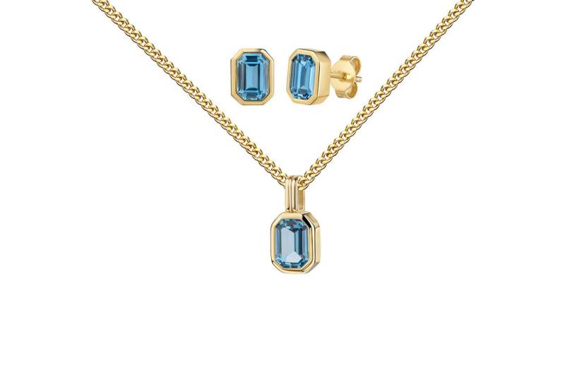 JEVELION Schmuckset Anhänger 585 Gold 2x Ohrstecker mit blauem Zirkonia (Goldanhänger + Gold-Ohrschmuck, für Damen), Mit Kette vergoldet- Länge wählbar 36 - 70 cm oder ohne Kette. von JEVELION