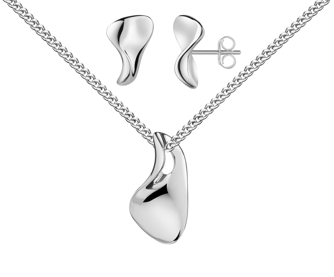 JEVELION Schmuckset Anhänger 925 Silber 2x Ohrstecker Tropfenanhänger Tropfenform (Silberanhänger + Silber-Ohrschmuck, für Damen und Mädchen), Mit Kette vergoldet- Länge wählbar 36 - 70 cm oder ohne Kette. von JEVELION