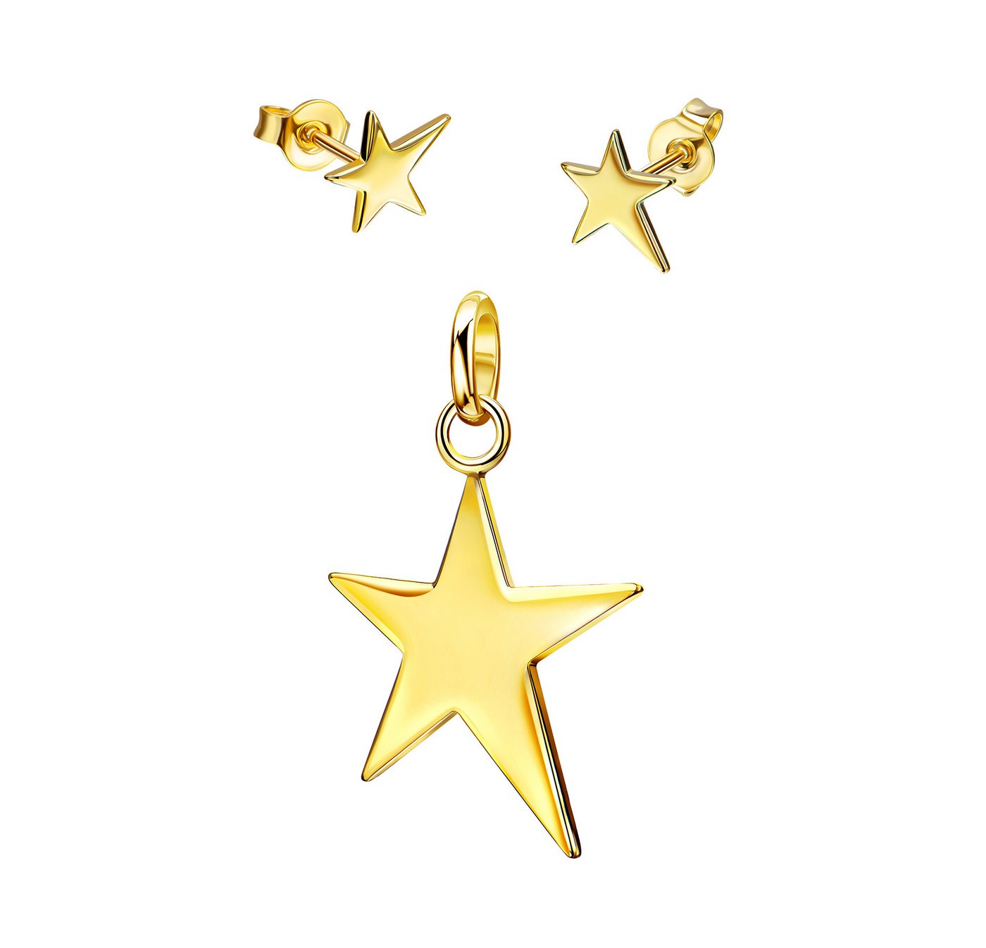 JEVELION Schmuckset Anhänger Goldstern mit 2x Ohrstecker 333 Gold - Made in Germany (Goldanhänger + Gold-Ohrschmuck, für Damen und Mädchen), Mit Kette vergoldet- Länge wählbar 36 - 70 cm oder ohne Kette. von JEVELION